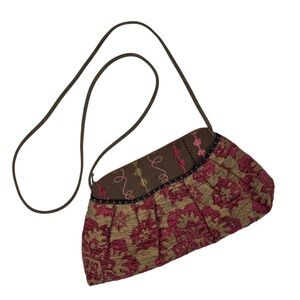 Maruca Handmade Colorado Pink Needlepoint Floral Embroidered Full Zip Crossbody